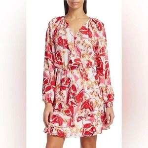 Parker Bertie Floral Silk Ruffle-Trim A-Line Dress size XS EUC